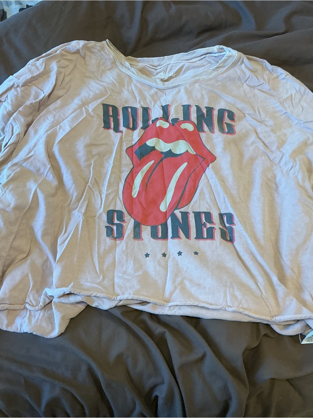 the Rolling Stones Pale Pink Crop Top with Red Tongue Graphic
